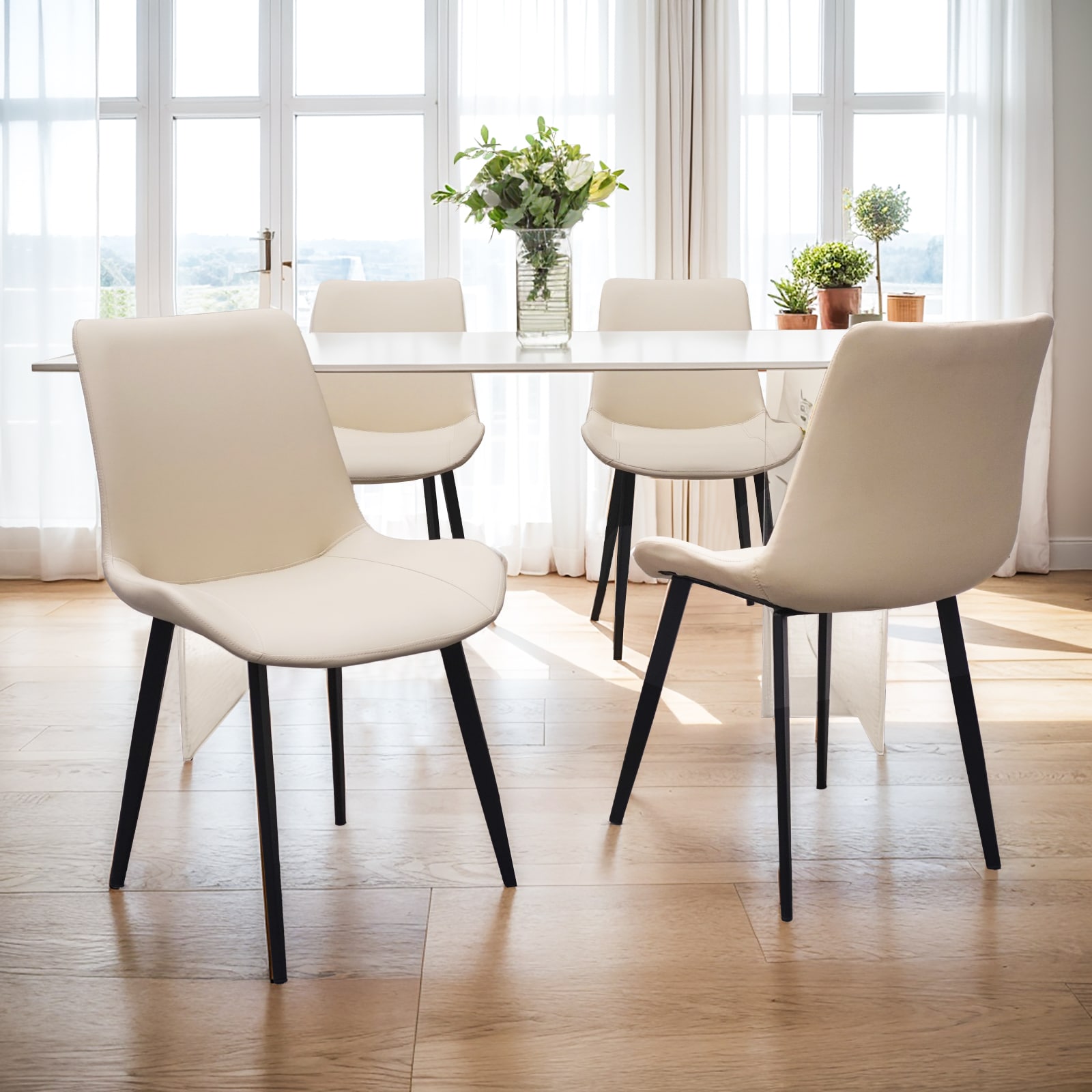 Beige PU Leather Dining Chair with Metal Legs, Modern Upholstered Chair Set of 2 for Kitchen, Restaurant, Living, Meeting Room Beige PU Leather Dining Chair with Metal Legs, Modern Upholstered Chair Set of 2 for Kitchen, Restaurant, Living, Meeting Room